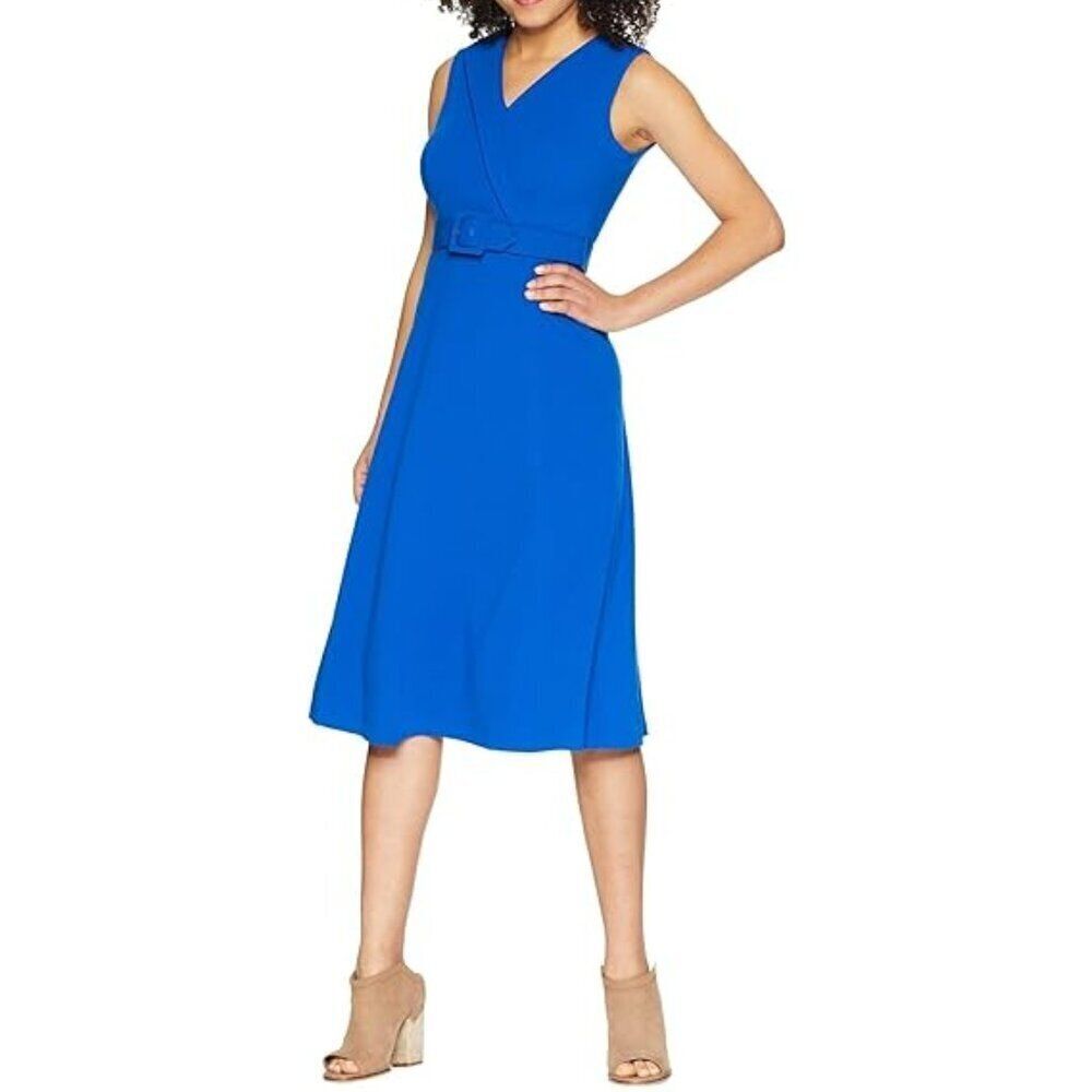 Jones New York Sleeveless Cobalt Blue Wrap Midi Dress Womens Large Nautical